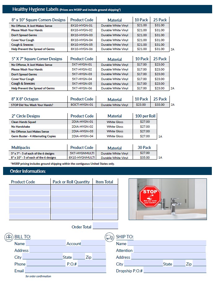 Hygiene Labels Order Form